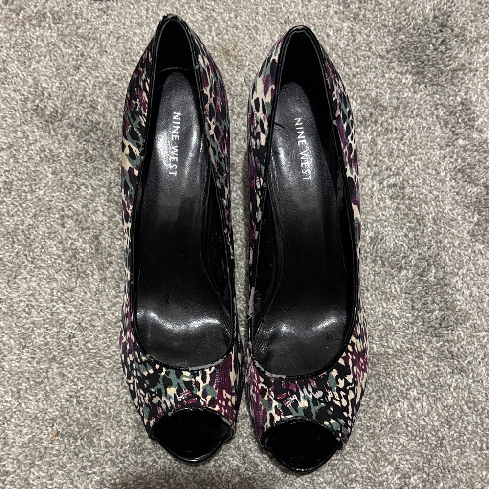 Nine West Multi-Color leopard Peep Toe Heels